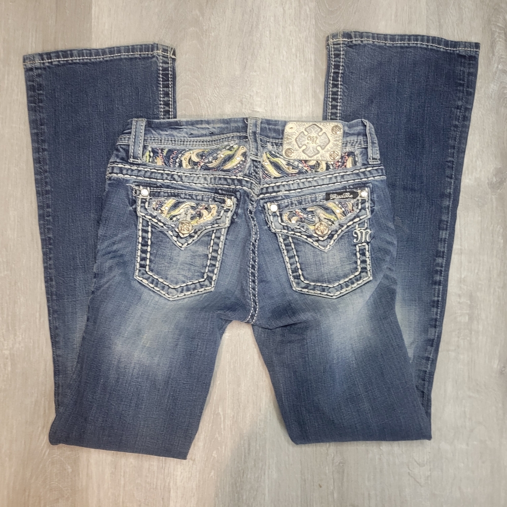 Miss Me Blue Boot Cut Jeans with Embellished Pockets